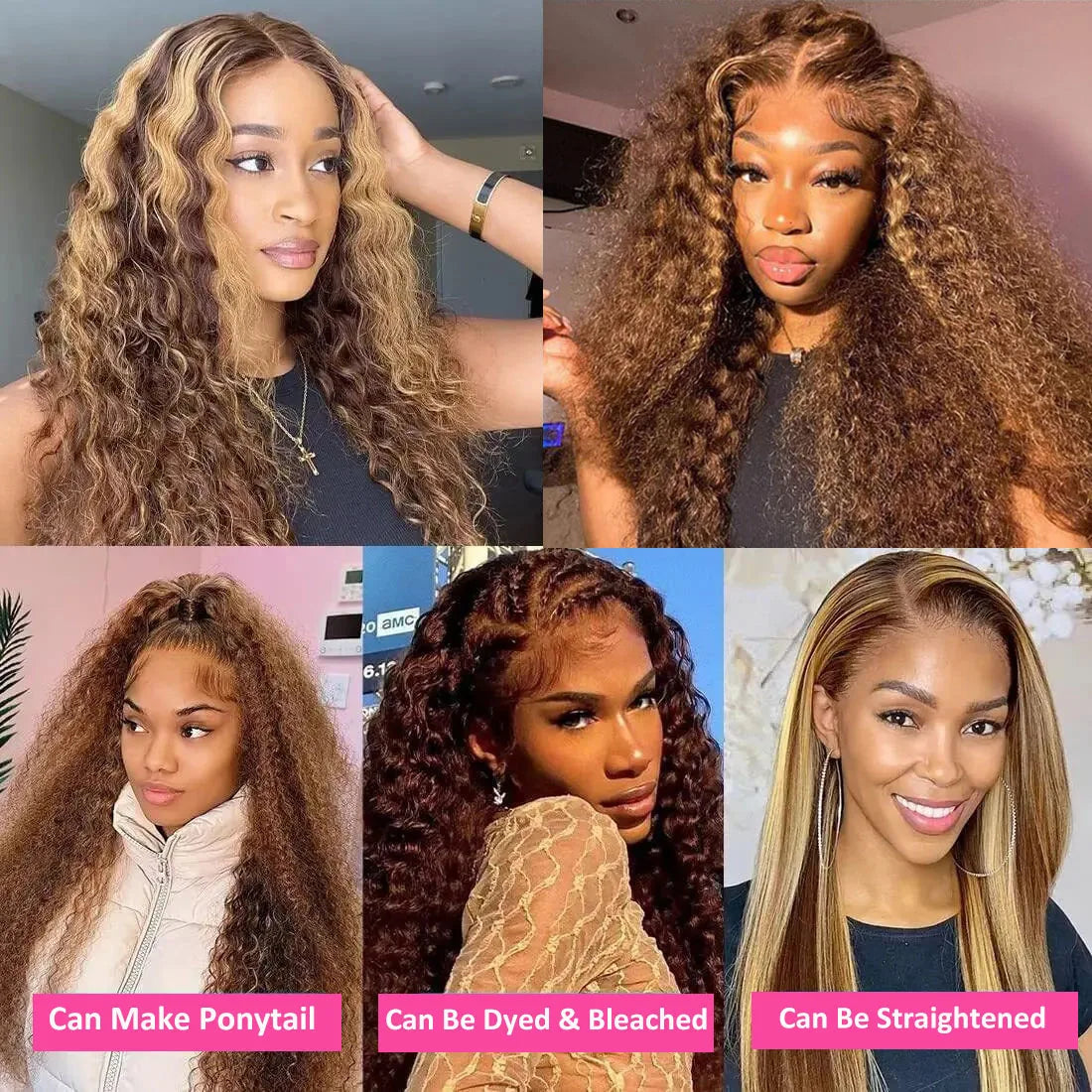 4/27 Highlight Kinky Curly Human Hair Wig Wear And Go Glueless 13x4 Lace Front Wig 200% HD Deep Wave Lace Frontal Wig PrePlucked