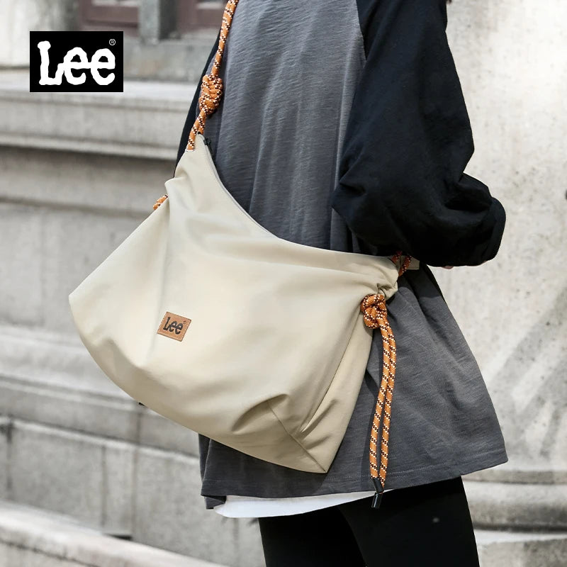 LEE Unisex Denim Blue Soft Pillow Shoulder Bags Beige Casual Simple Utility Light Ladies Large High Capacity Hobo Crossbody Bag