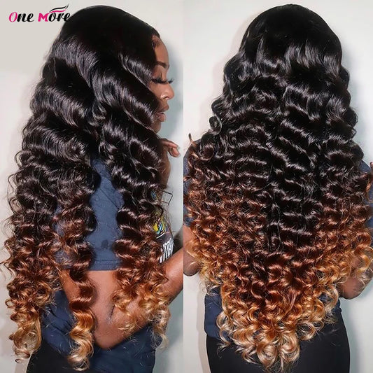 1B 4 30 Ombre Loose Deep Wave Lace Frontal Wig 13x4 Brown Colored Lace Front Human Hair Wigs 250 Density Deep Wave Frontal Wig