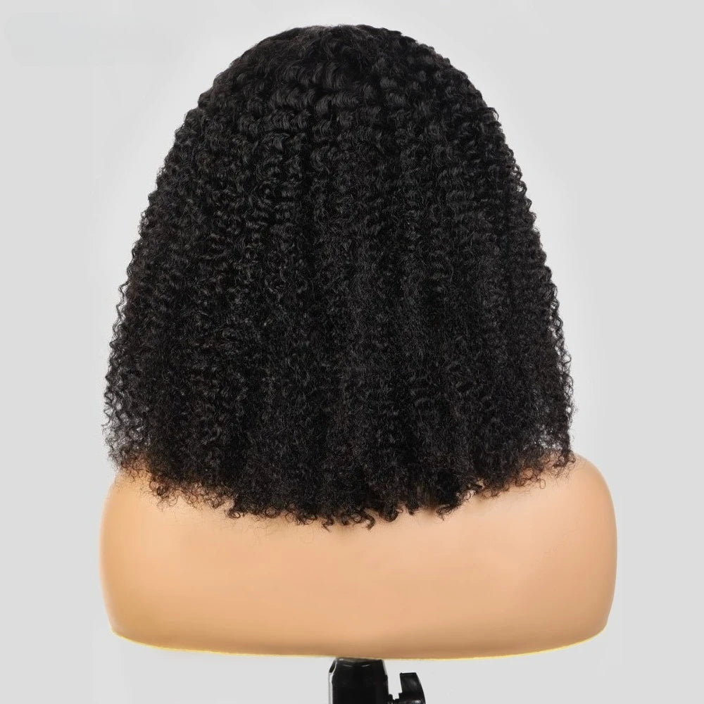 5x5 Lace Frontal Kinky Curly Natural Color Human Hair Wig Pre‑Plucked Hairline Short Curly Wig for Black Women Daily Hairstyle