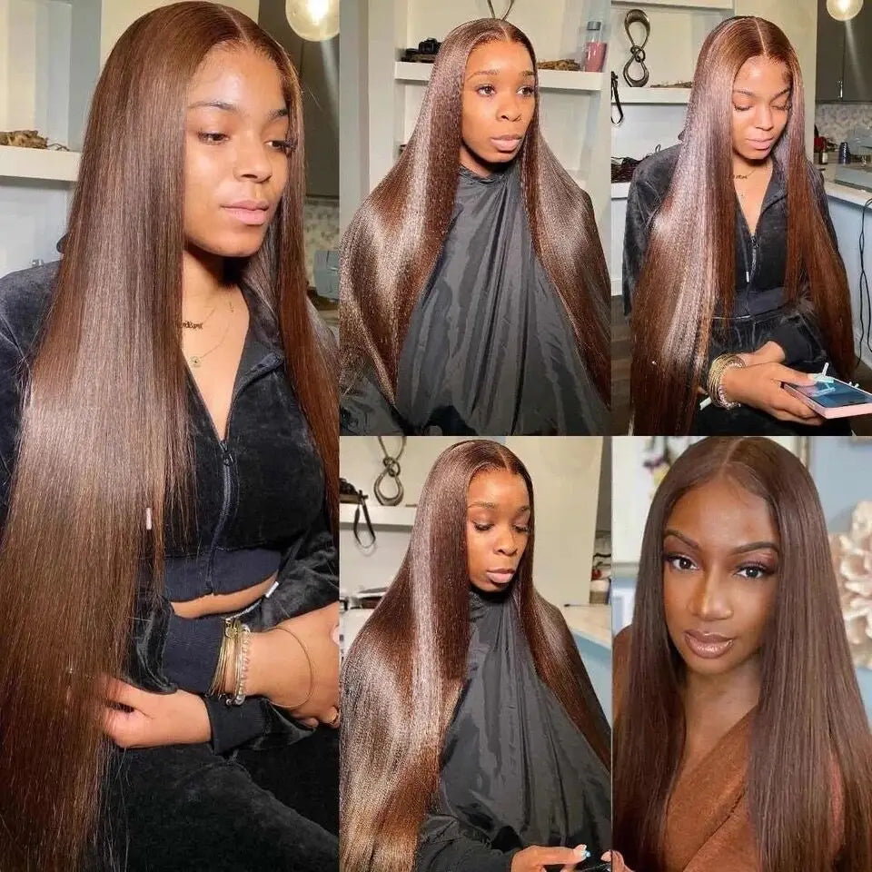ISEE Hair #4 Wear And Go Chocolate Brown Straight Wig 7x5 Transparent Lace Front Glueless Human Hair Wigs Pre Cut PrePlucked