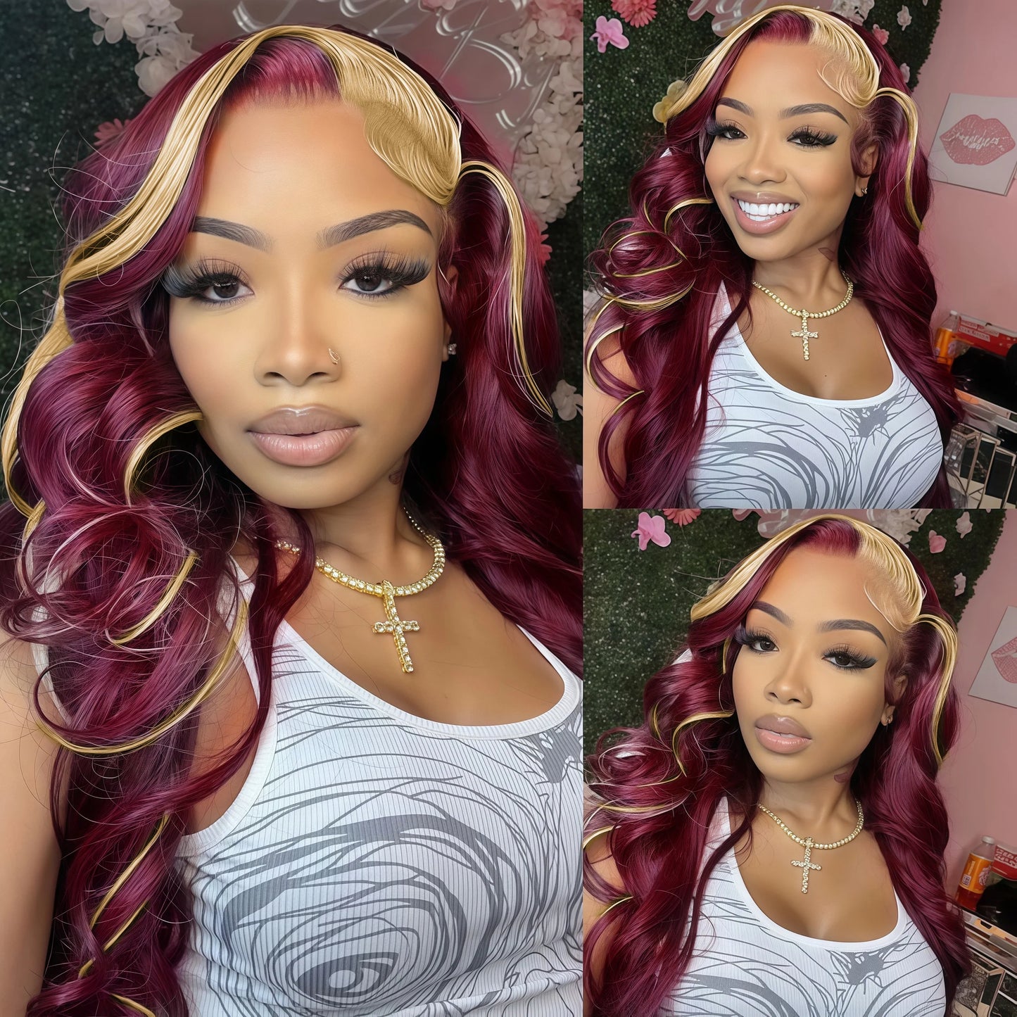 99J/613 Body Wave 13x4 Lace Frontal Highlight Wig Human Hair Brazilian High Density Ombre Blonde With Red Colored Human Hair Wig