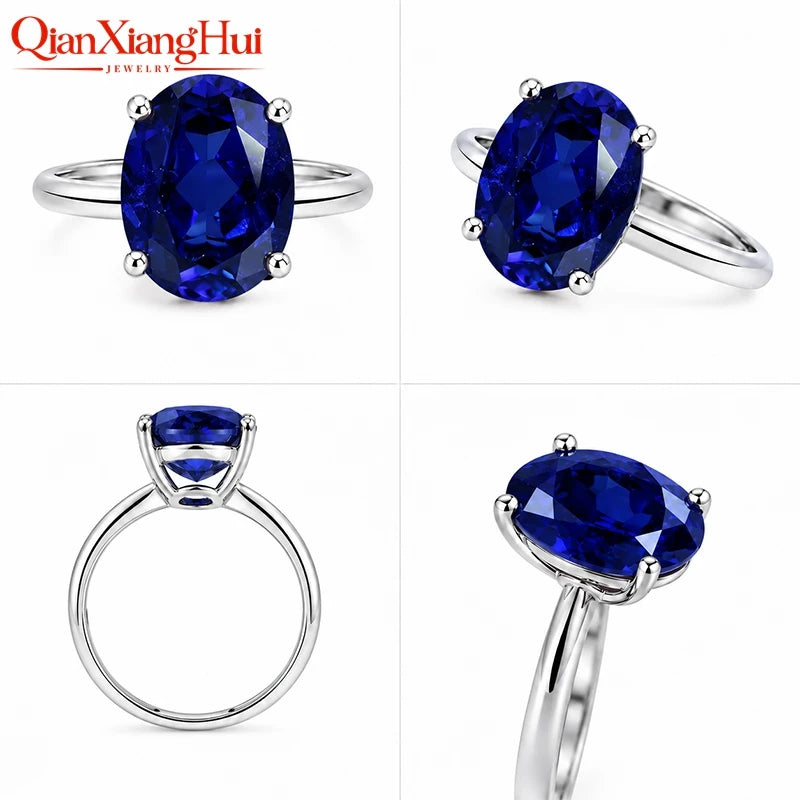 8.5ct 10*14mm Oval Cut 925 Silver Adjustable Ring Pink Pigeon Blood Red Cornflower Blue Yellow Lab Sapphire for Jewelry Dating