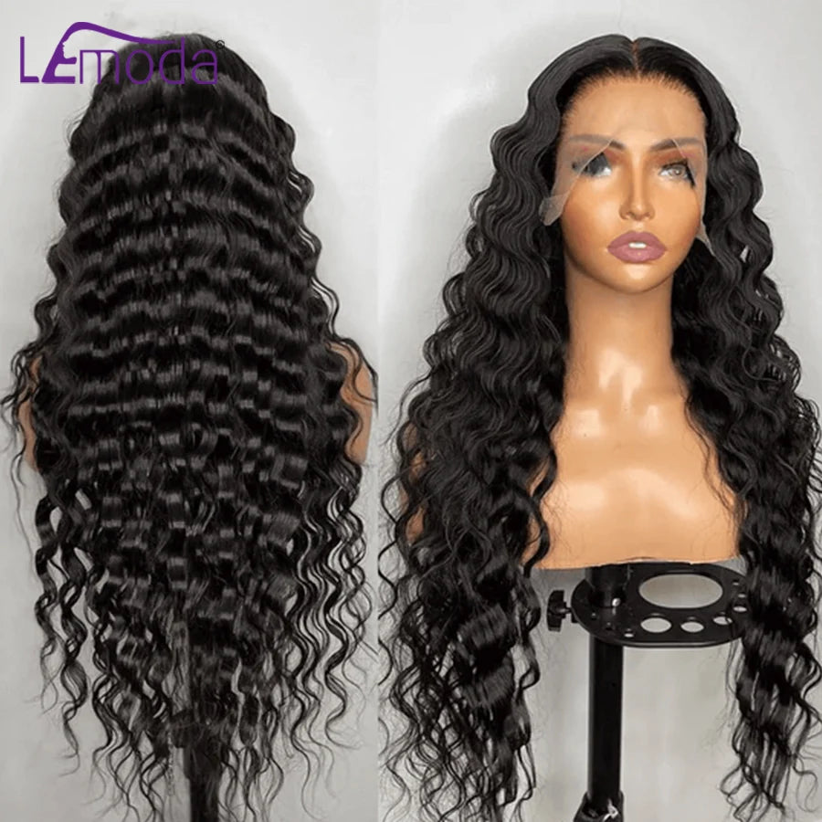 32 34Inch Loose Deep Wave Wig 180 Density 13x4 13x6 HD Transparent Lace Frontal Wig Brazilian Human Hair Wigs For Women Lemoda