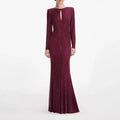 Women hot diamond long red dress long sleeve fashion luxury Fish tail long dress