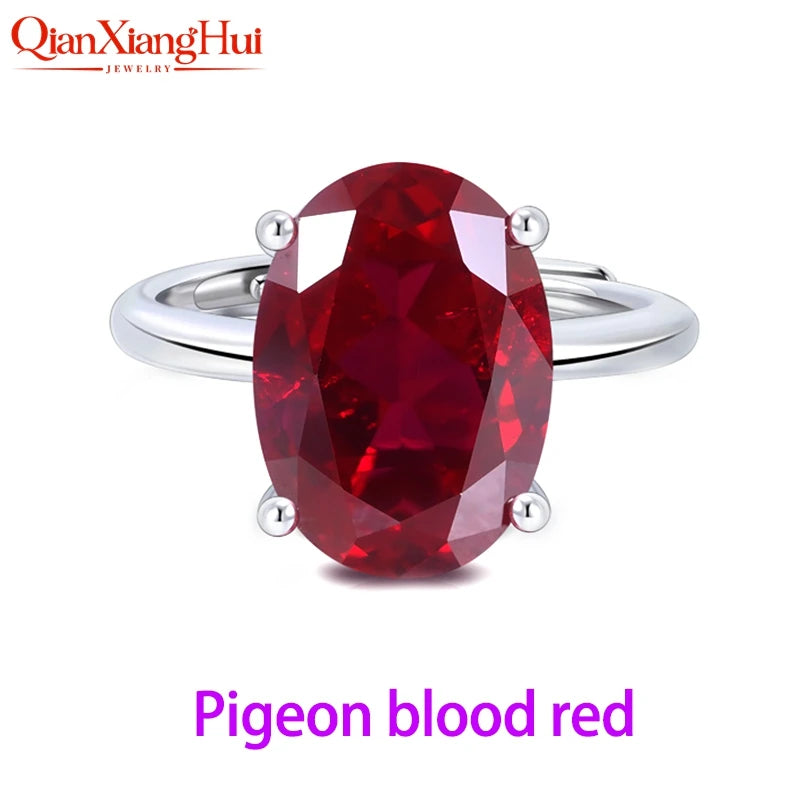 8.5ct 10*14mm Oval Cut 925 Silver Adjustable Ring Pink Pigeon Blood Red Cornflower Blue Yellow Lab Sapphire for Jewelry Dating