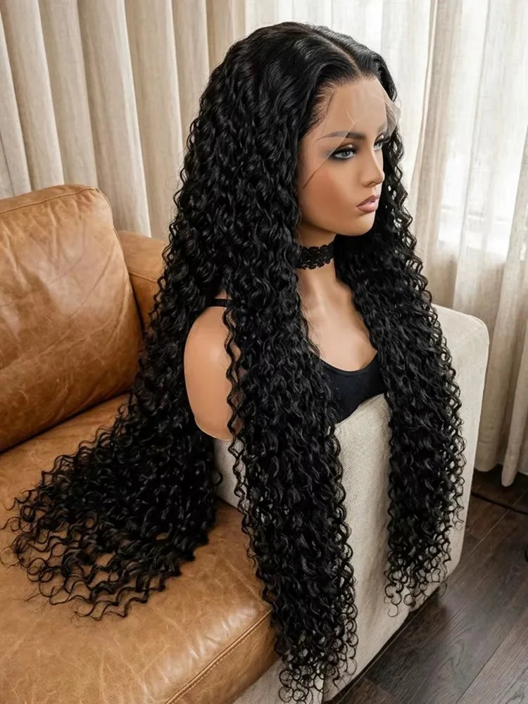 Water Wave Curly 100% Human Hair Brazilian 13x4 13x6 Lace Front Wig 250 Density Deep Wave 360 Full Lace Front Wigs Black