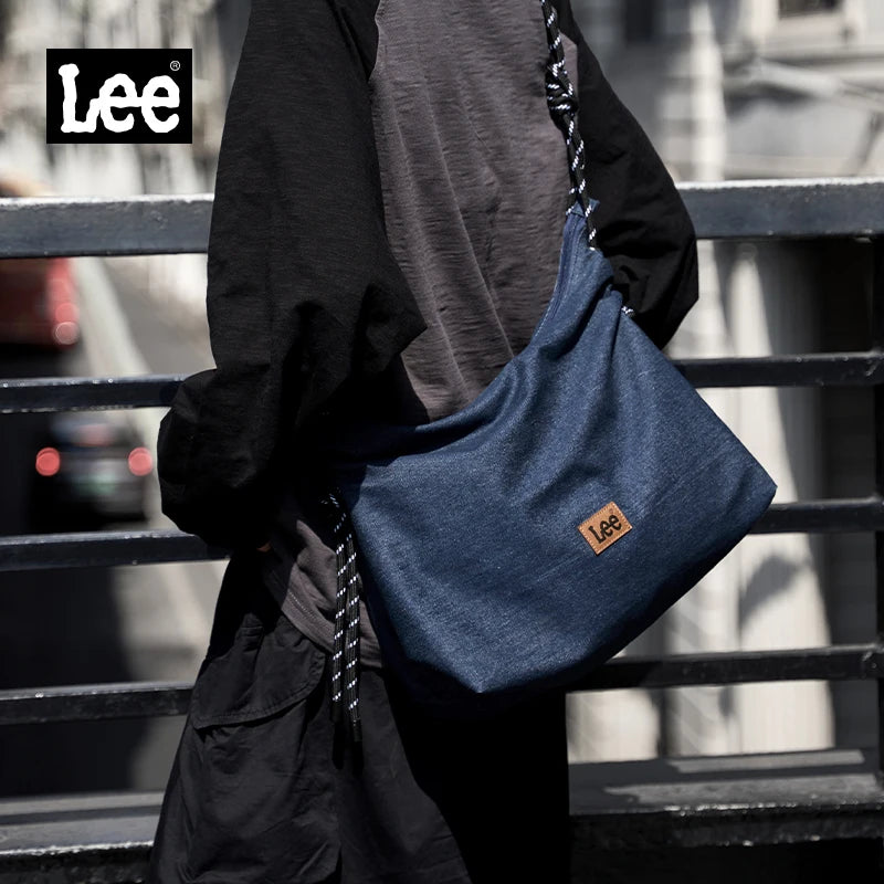 LEE Unisex Denim Blue Soft Pillow Shoulder Bags Beige Casual Simple Utility Light Ladies Large High Capacity Hobo Crossbody Bag