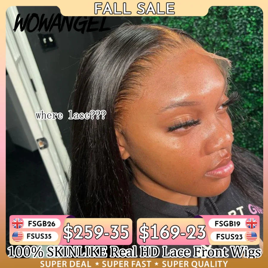 Wow Angel HD Full Frontal Wigs 36inch Straight Melt Skins 13x6 HD Lace Front Human Hair Wigs Virgin Hair Pre Plucked Glueless