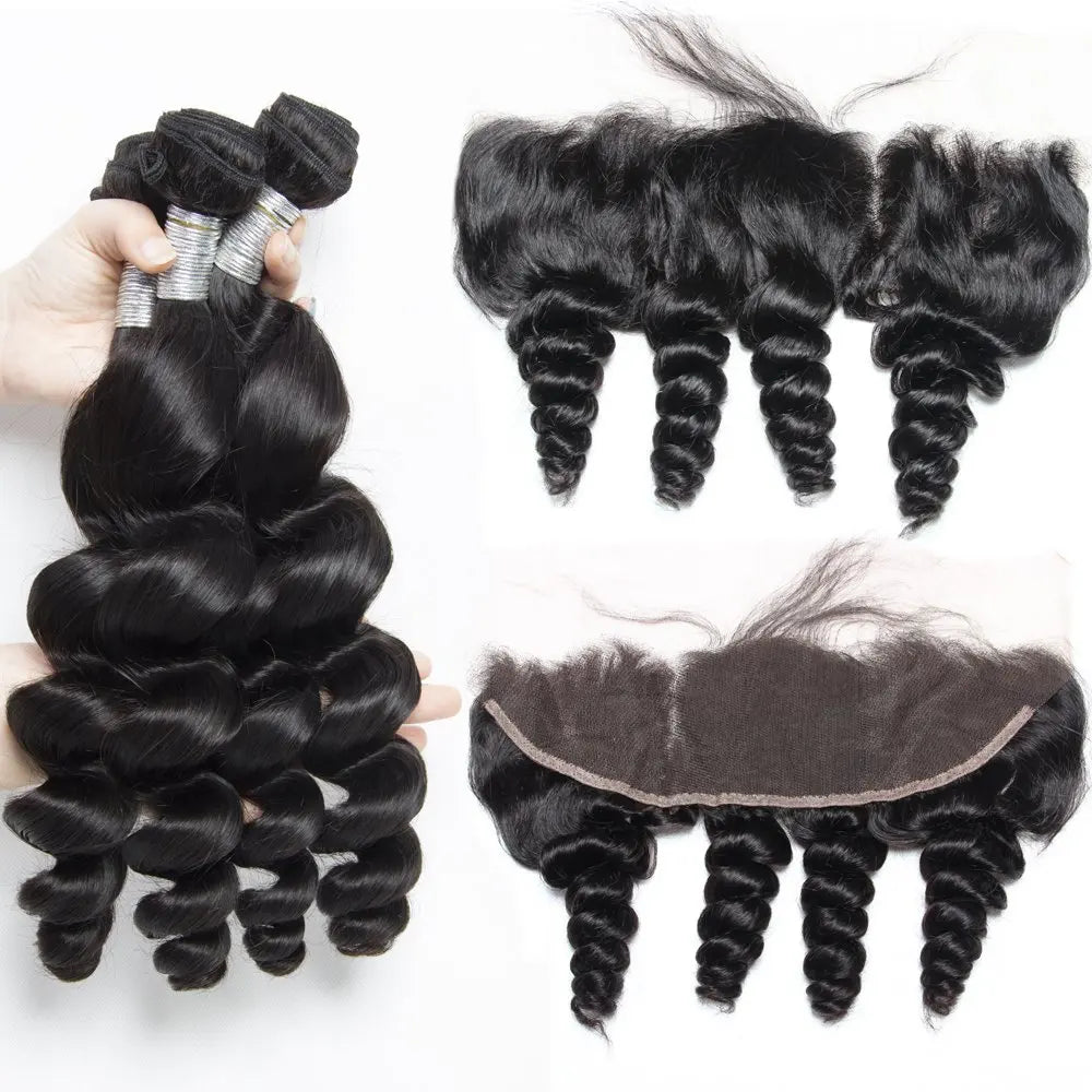 Loose Wave Bundles With Frontal Closure 13x6 HD Transparent Lace Frontal With Bundles Loose Deep Human Hair Bundles With Closure